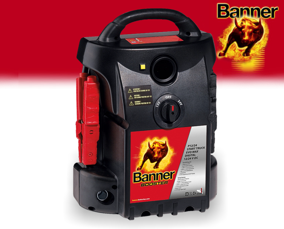 Banner Batterie Starthilfe Booster Bull Starter 12V 24V