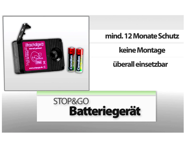 STOP & GO Marderschutz Marderschreck Ultraschallgerät mit Batterie 07580
